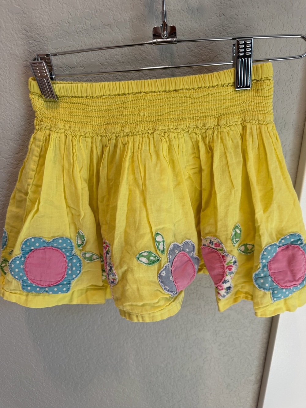 Mini Boden Bright Yellow Skirt with Pink & Blue Flower Appliqués